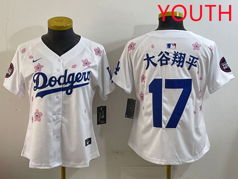 Youth Los Angeles Dodgers #17 Ohtani White Sakura Edition 2025 Nike MLB Jersey style 9->youth mlb jersey->Youth Jersey